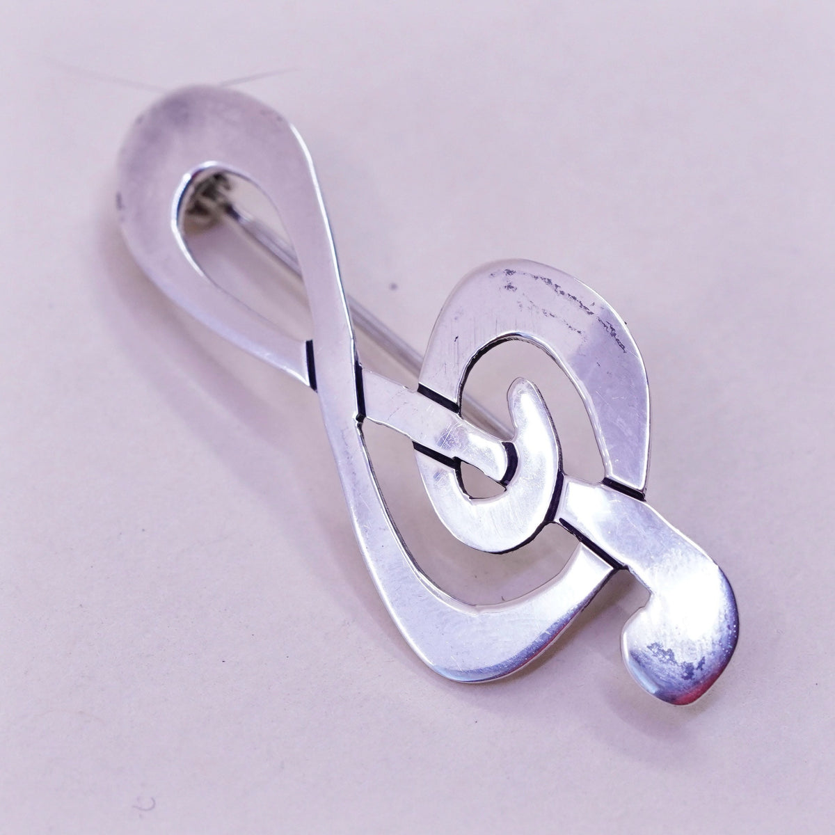 Vintage far fetched sterling silver handmade brooch, 925 music symbol