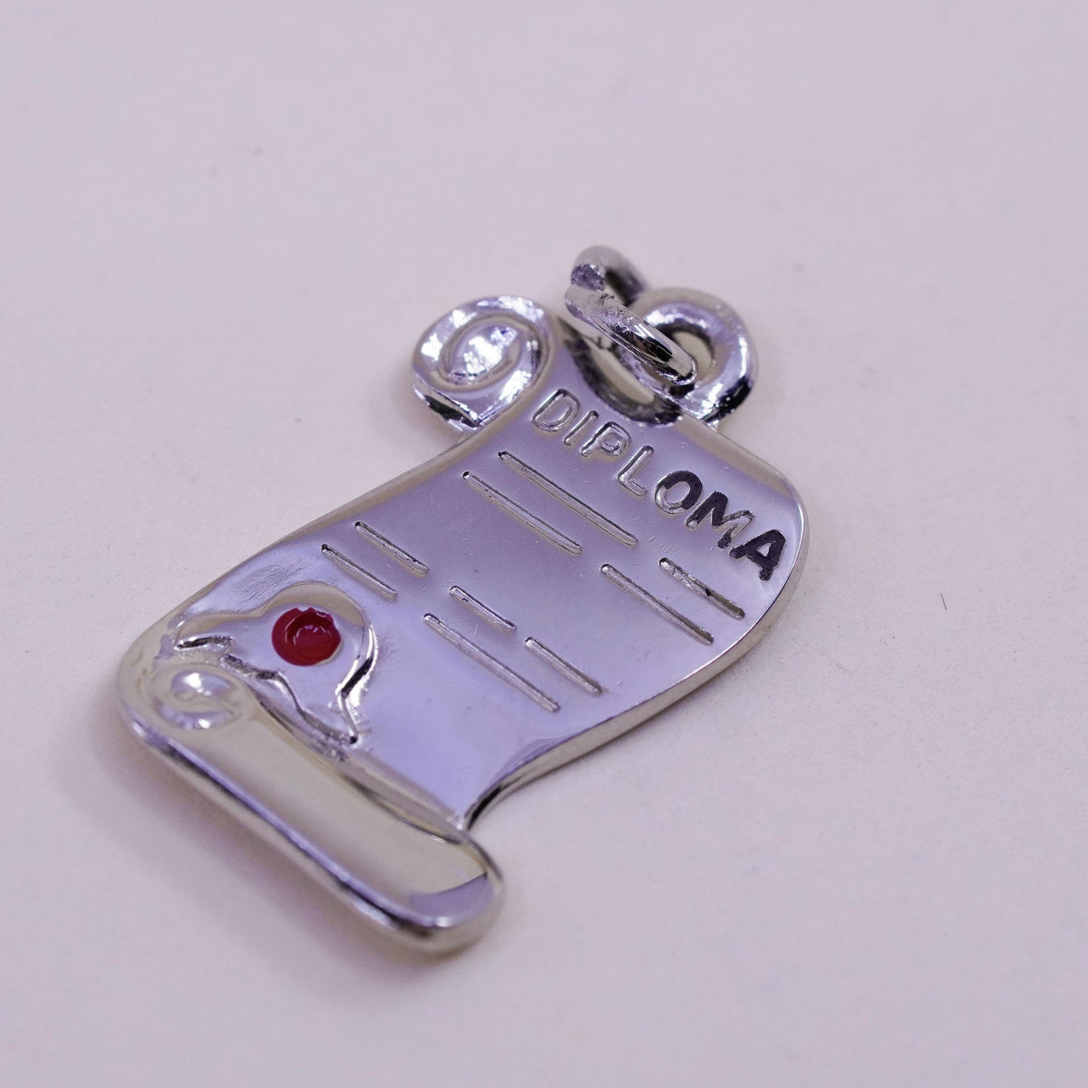 Vintage sterling silver graduation pendant, 925 diploma tag charm