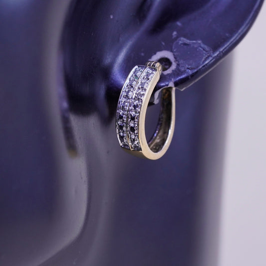 0.5”, vermeil gold over sterling silver earrings, 925 hoops, huggie diamond