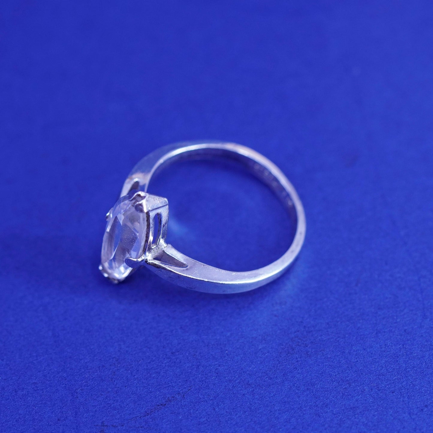 Size 7, vintage Sterling silver handmade ring, 925 ring with marquise shaped cz