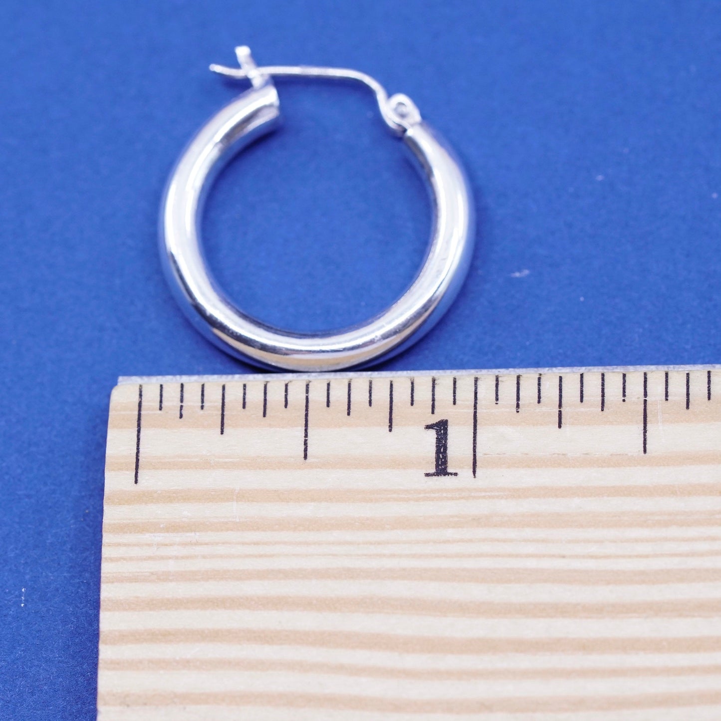 1”, vintage Sterling silver handmade hoop Huggie earrings, Modern 925 huggie