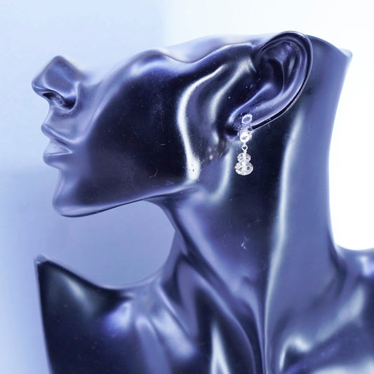 Vintage Sterling 925 silver handmade earrings with crystal