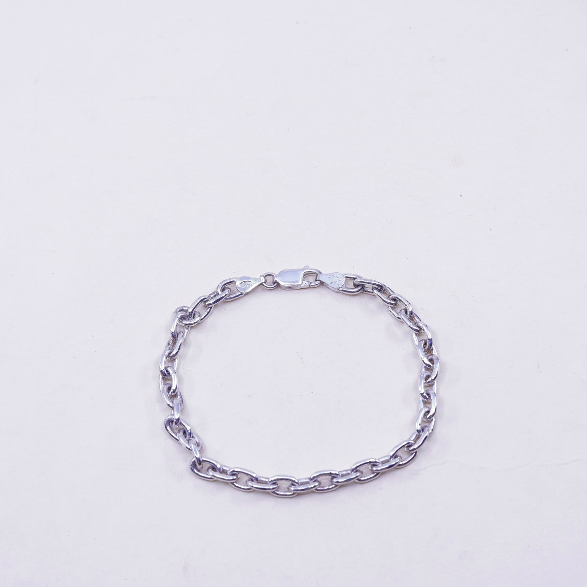 7.25”, 5mm, Vintage sterling silver handmade bracelet, 925 oval link chain