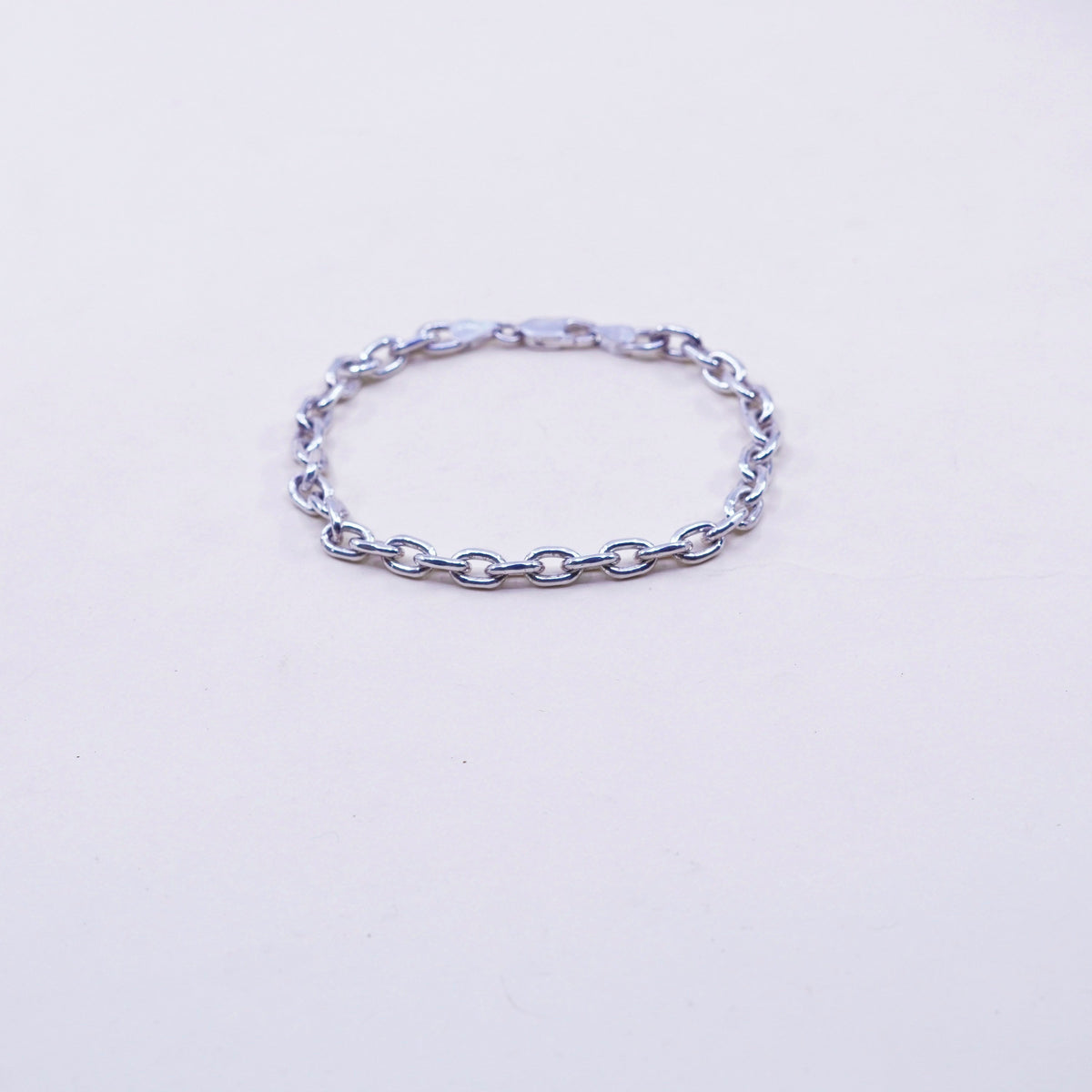 7.25”, 5mm, Vintage sterling silver handmade bracelet, 925 oval link chain