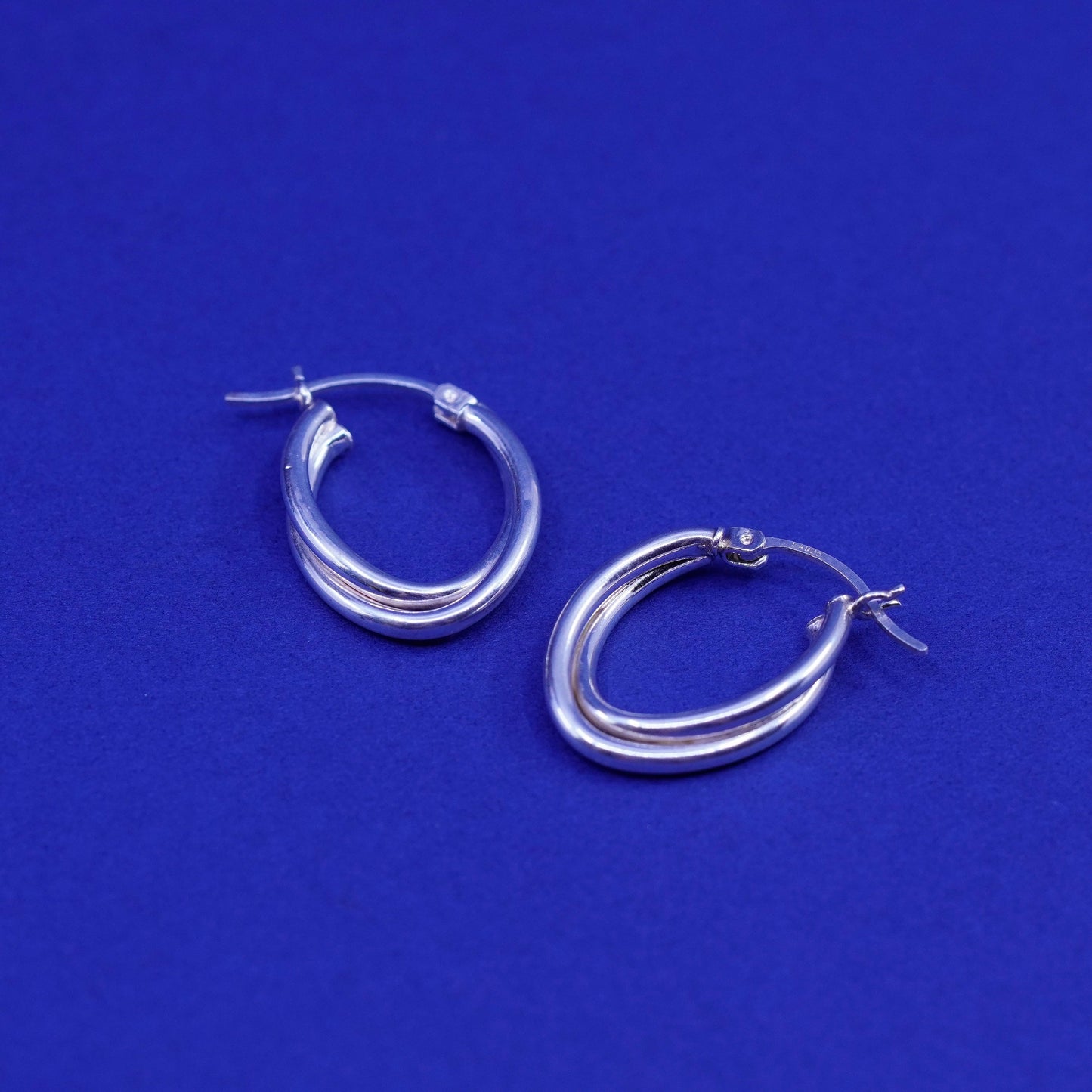 1”, vintage Sterling silver handmade earrings, 925 entwined hoops, huggie