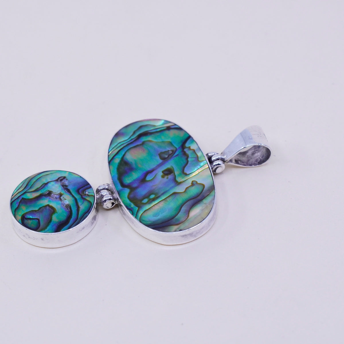 Vintage sterling silver handmade pendant, mexico 925 with oval abalone inlay