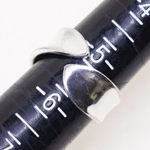Size Adjustable, Vtg Ribbed Sterling 925 Silver Handmade Wrap Around Ring
