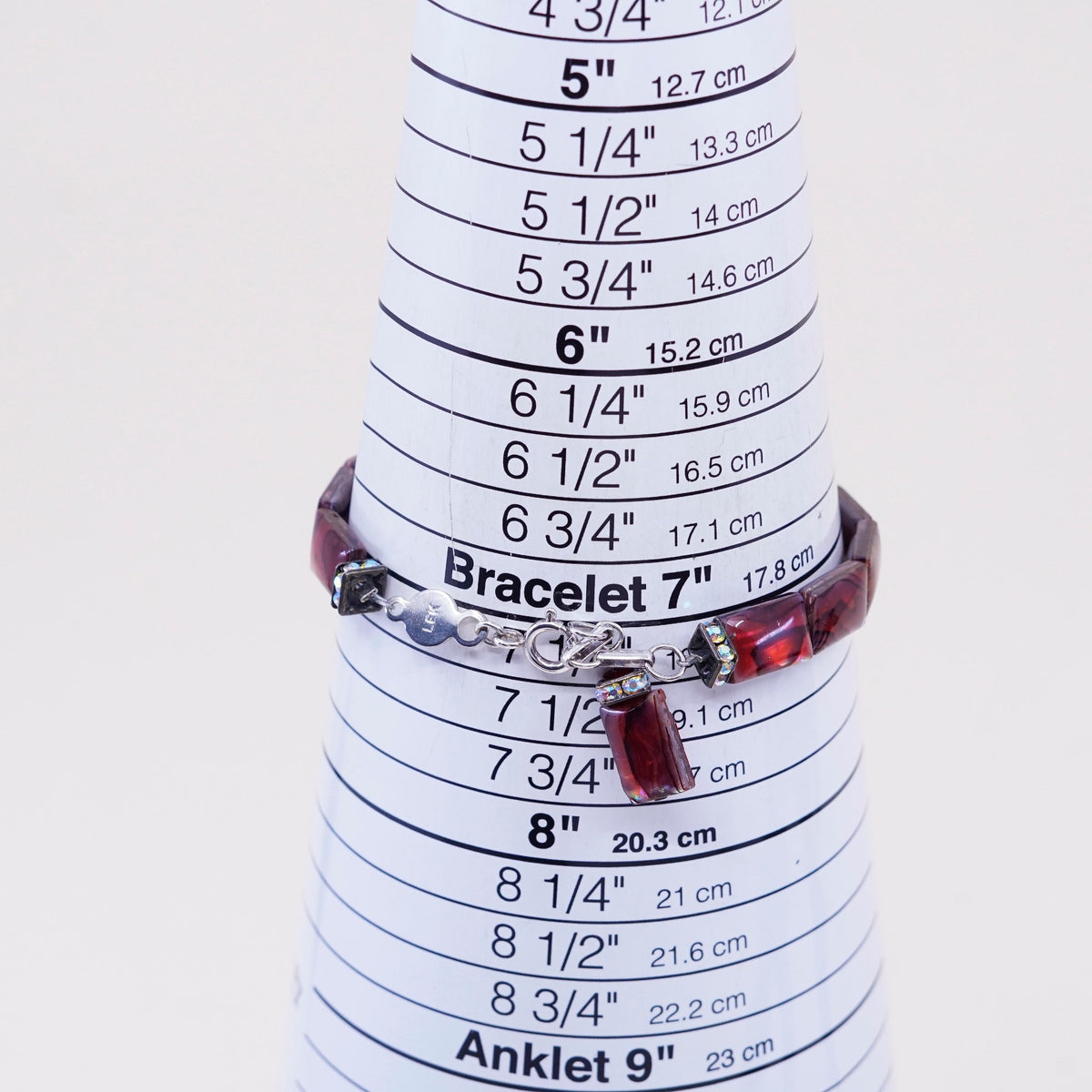 7”, sterling 925 silver handmade bracelet w/ red abalone beads N heart charm