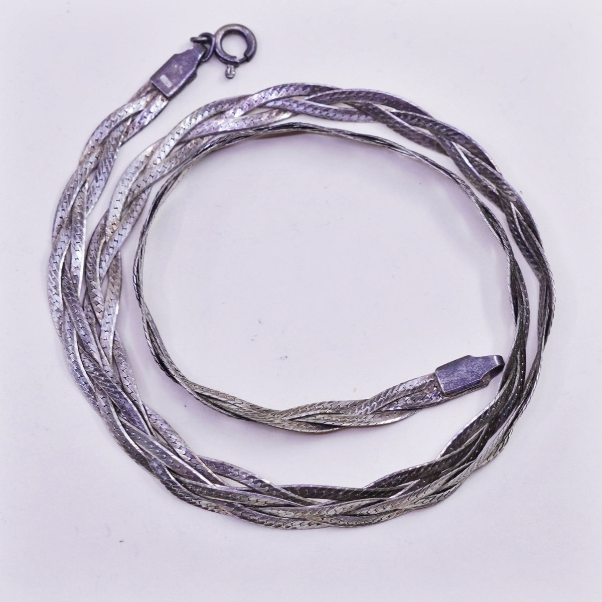 18”, Italy 3 Strands 925 Sterling Silver Woven Braided Herringbone necklace