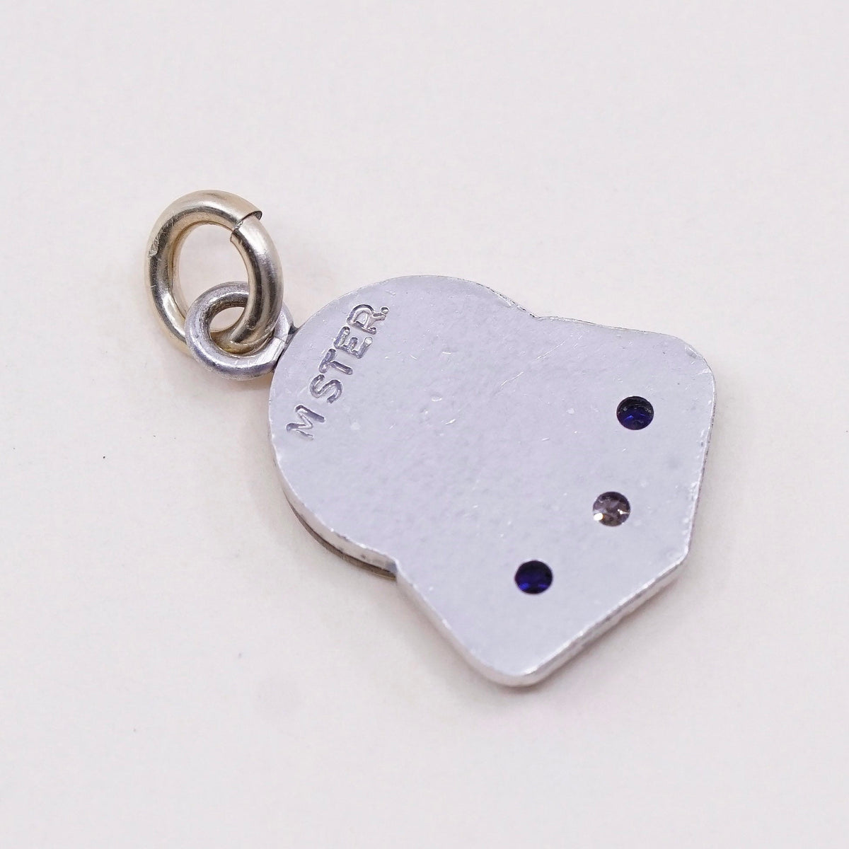 vtg sterling handmade traveler pendant, 925 Minnesota state tag with sapphire