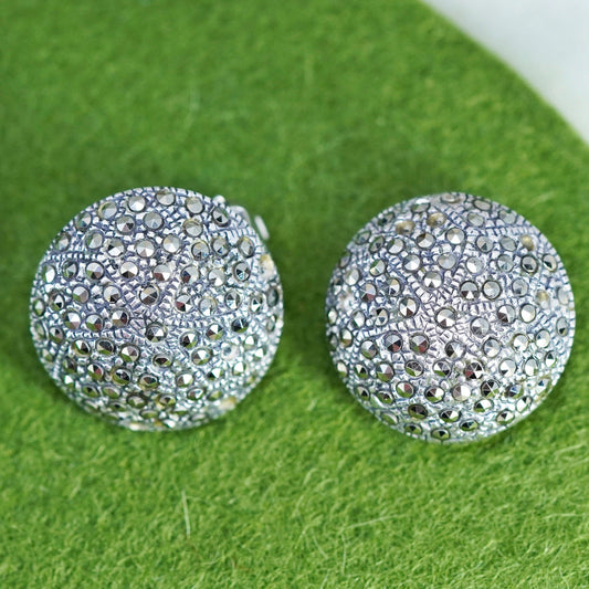 Vintage Sterling 925 silver handmade circle clip on earrings with Marcasite
