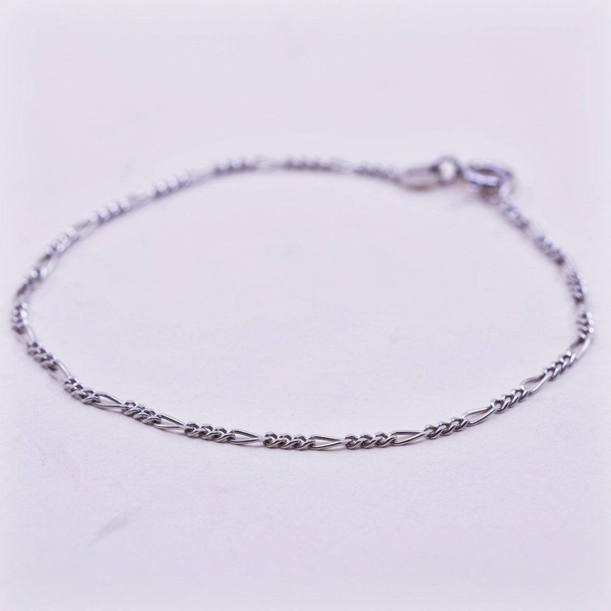 7.25”, 2mm, Vintage sterling 925 silver bracelet, italy men’s figaro chain