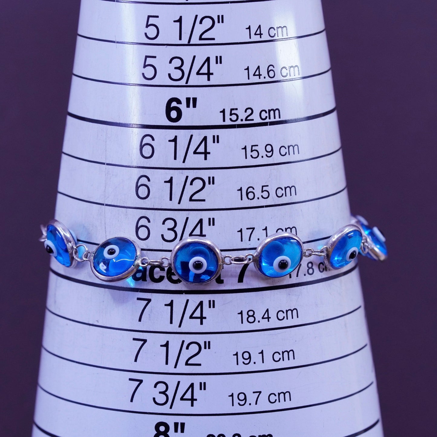 7”, vintage sterling 925 silver handmade bracelet blue evil eye bracelet
