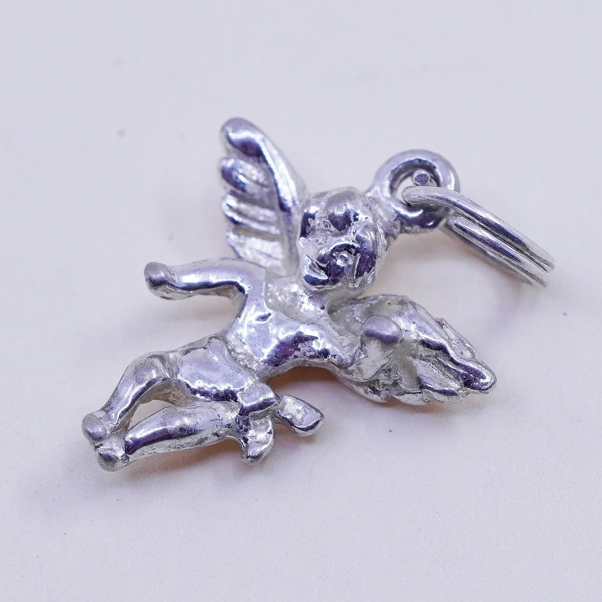 Vintage sterling silver handmade pendant, 925 angel charm