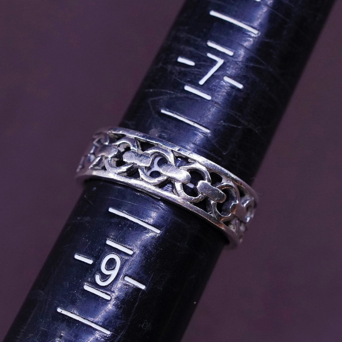 sz 8, vtg Sterling silver handmade ring, 925 curb link chain band