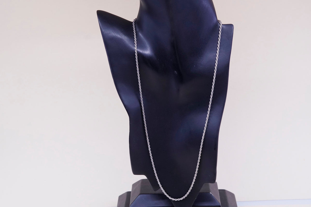 24”, 2mm, vintage SU Sterling silver necklace, 925 French rope chain