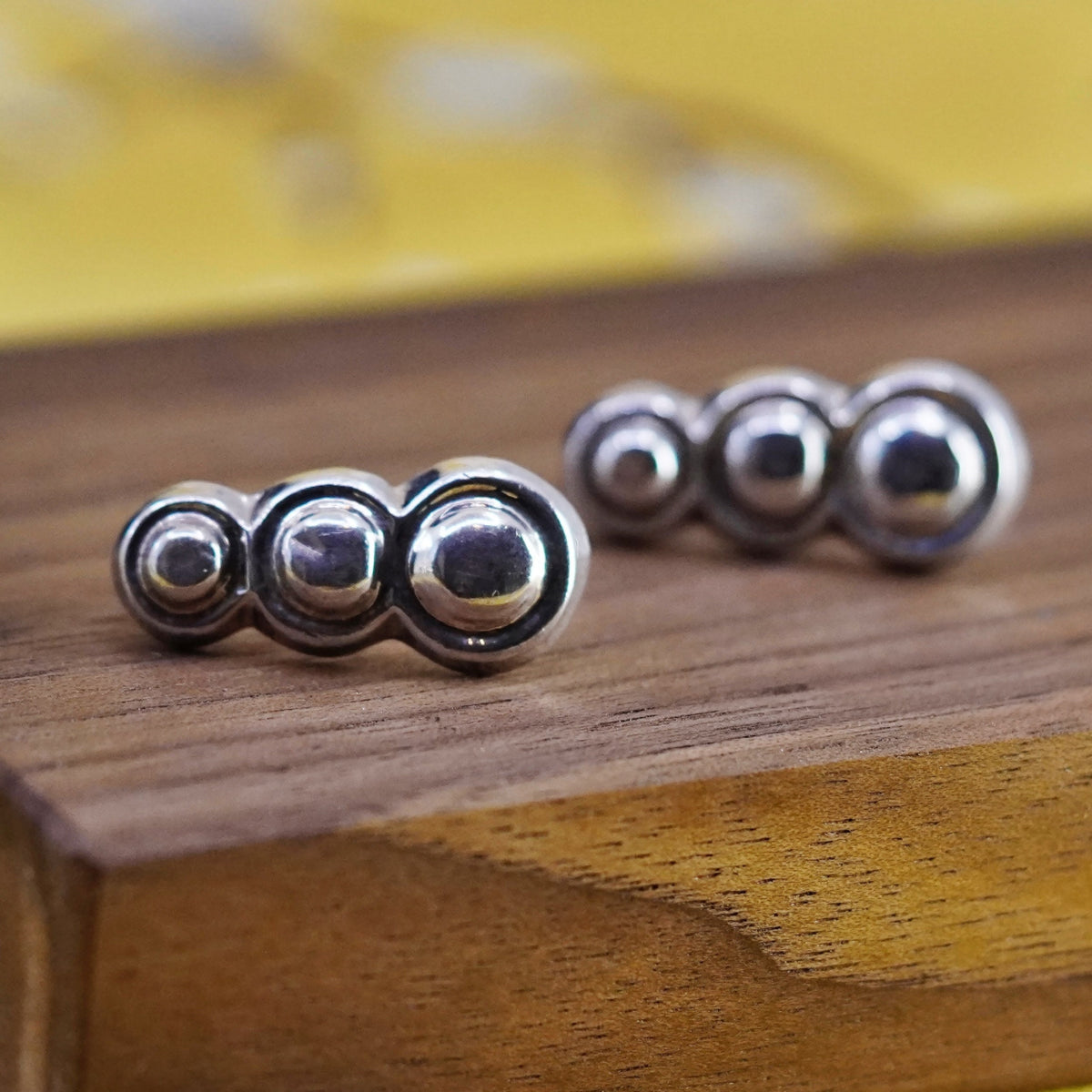 Vintage Sterling silver handmade earrings, 925 round studs