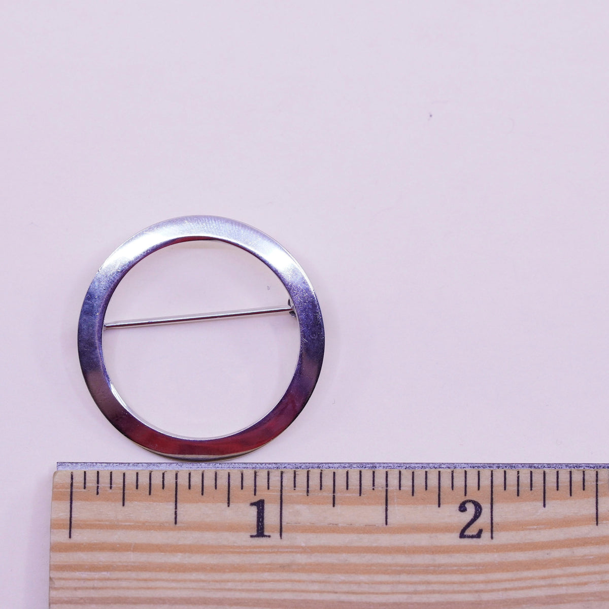 Vintage sterling silver handmade brooch, Simple 925 circle, Christmas pin