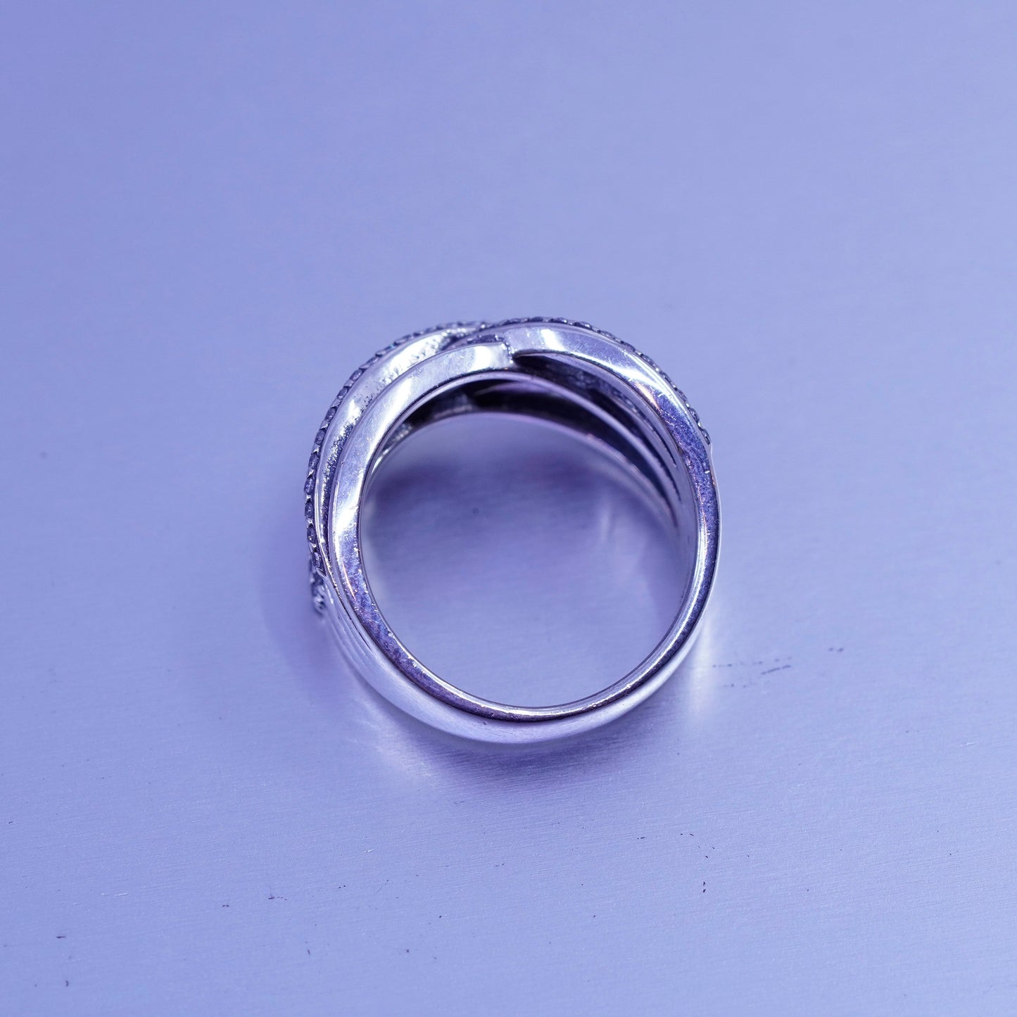 Size 5, vintage Sterling 925 silver handmade band ring with cluster Cz