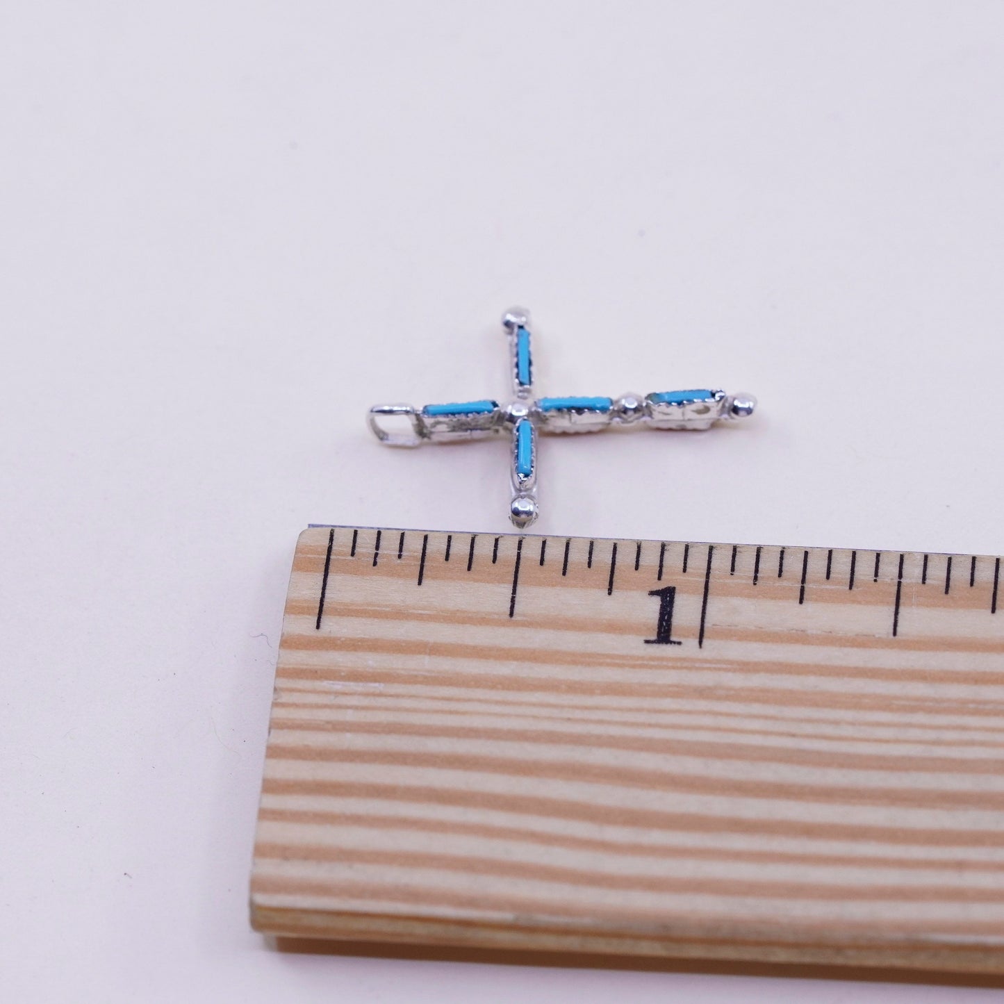 Native American Southwestern sterling silver pendant, 925 cross turquoise coral