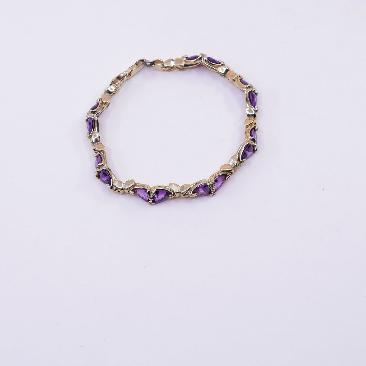 7.25”, vermeil gold Sterling 925 silver tennis bracelet triangular amethyst