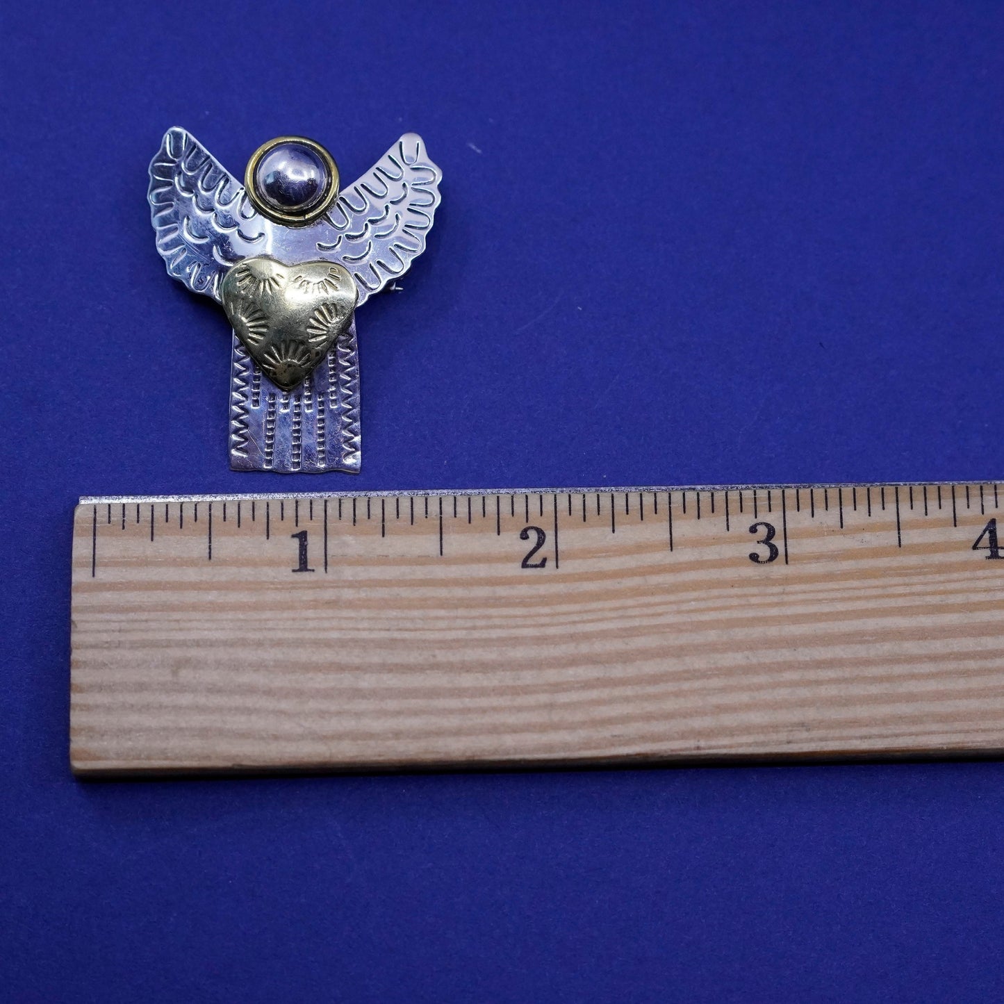 Mexico two tone sterling 925 silver handmade Angel heart brooch pin pendant