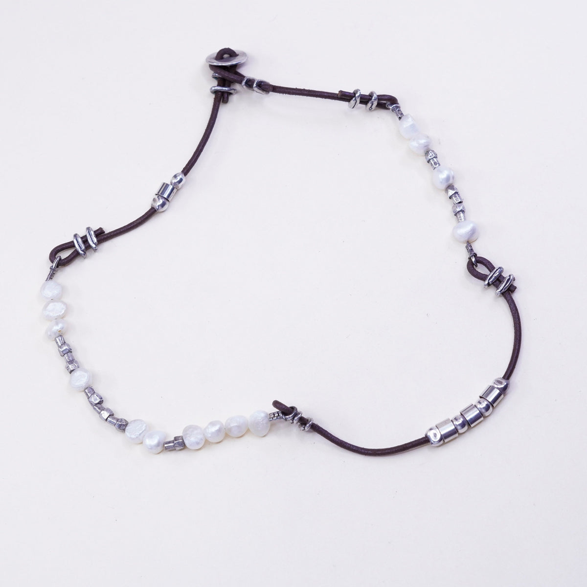 Silpada Brown Leather Freshwater Pearl Sterling 925 silver Bead Necklace N1063