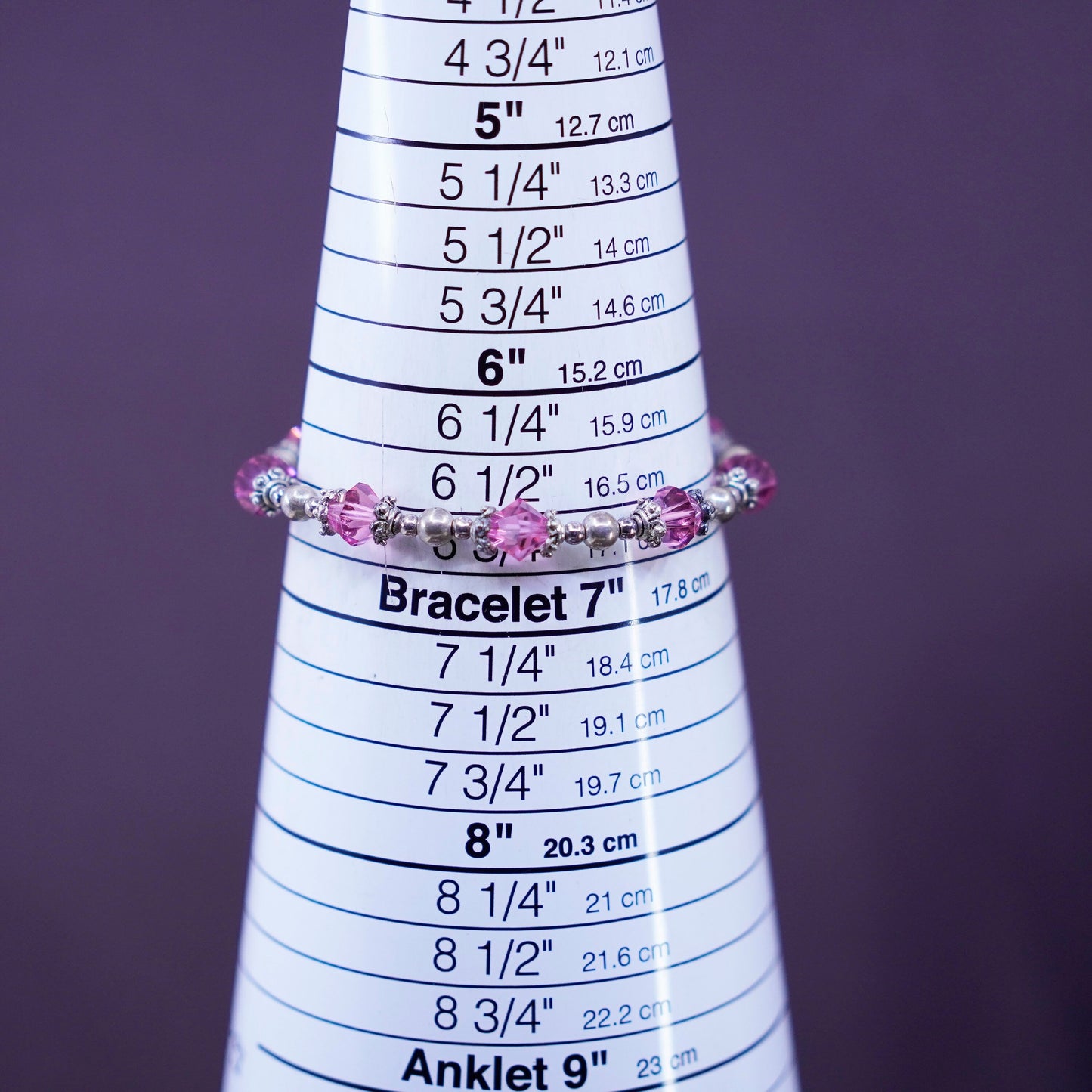 6.75”, Sterling silver bracelet, 925 beads crystal breast cancer ribbon charm
