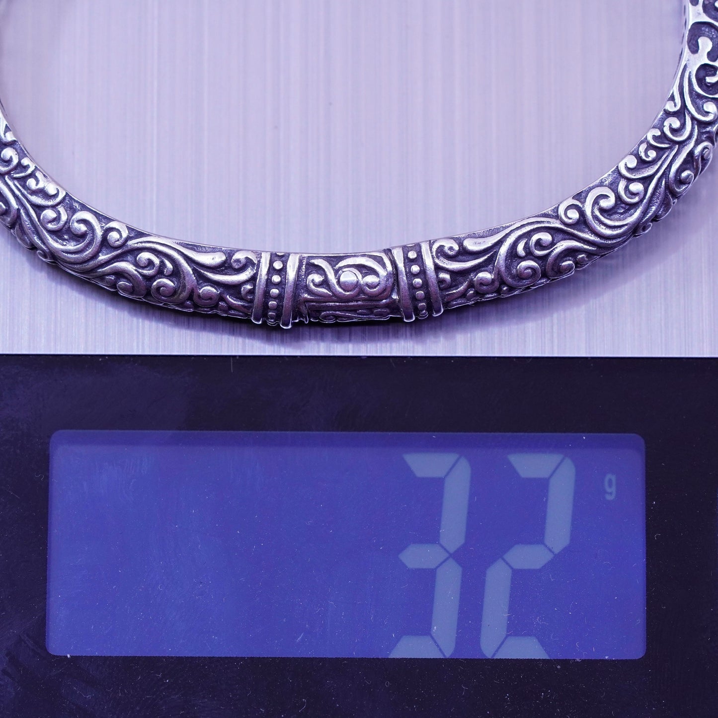 7”, designer 18K gold sterling silver Bali bracelet, 925 bangle leopard head