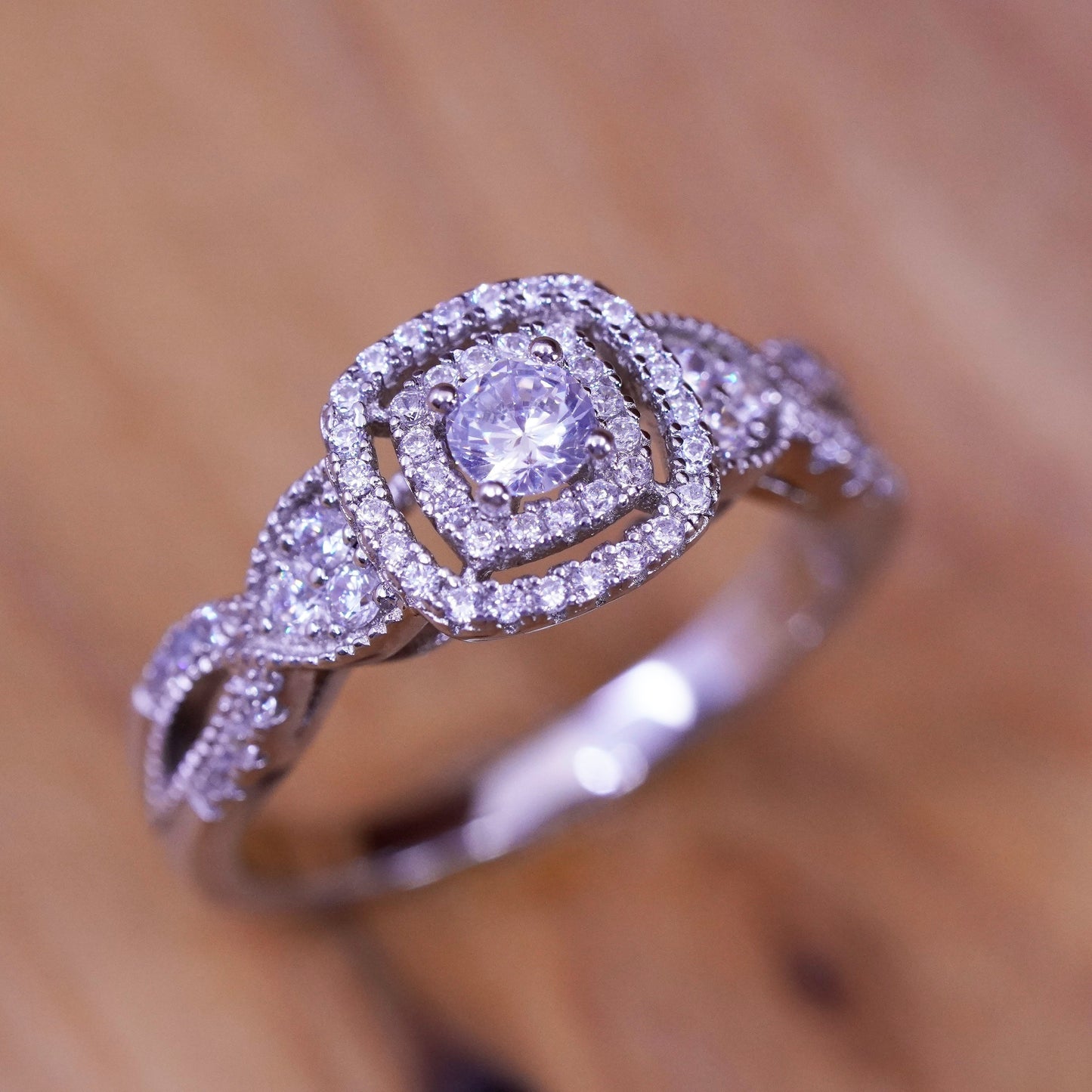 Size 9.25, vintage Sterling 925 silver anniversary engagement ring cluster cz
