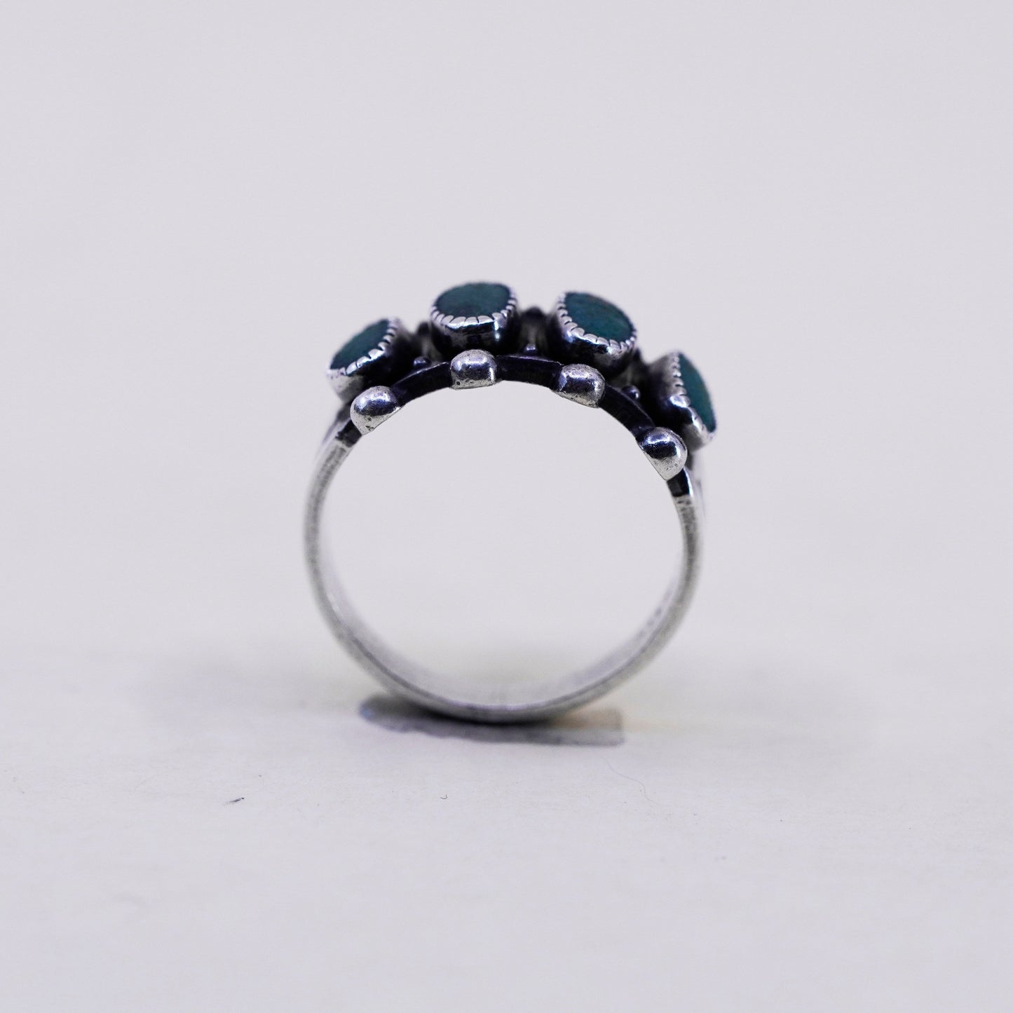 Size 5, vtg sterling silver Native American 925 band ring oval turquoise beads