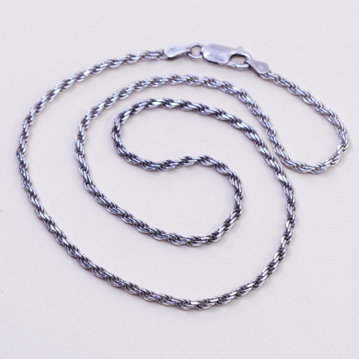 16” 2mm, vintage sterling silver necklace, 925 Singapore rope chain