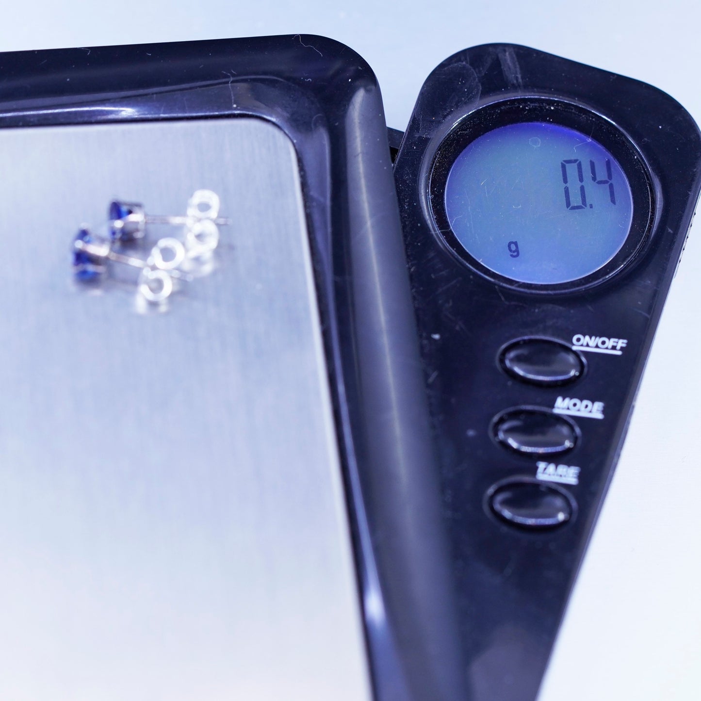 Vintage Sterling 925 silver earrings, studs with blue crystal