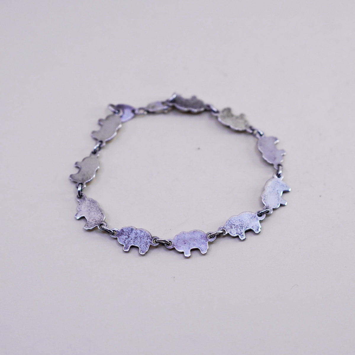 7.5”, vintage Sterling Silver Handmade Bracelet, 925 Elephant link chain