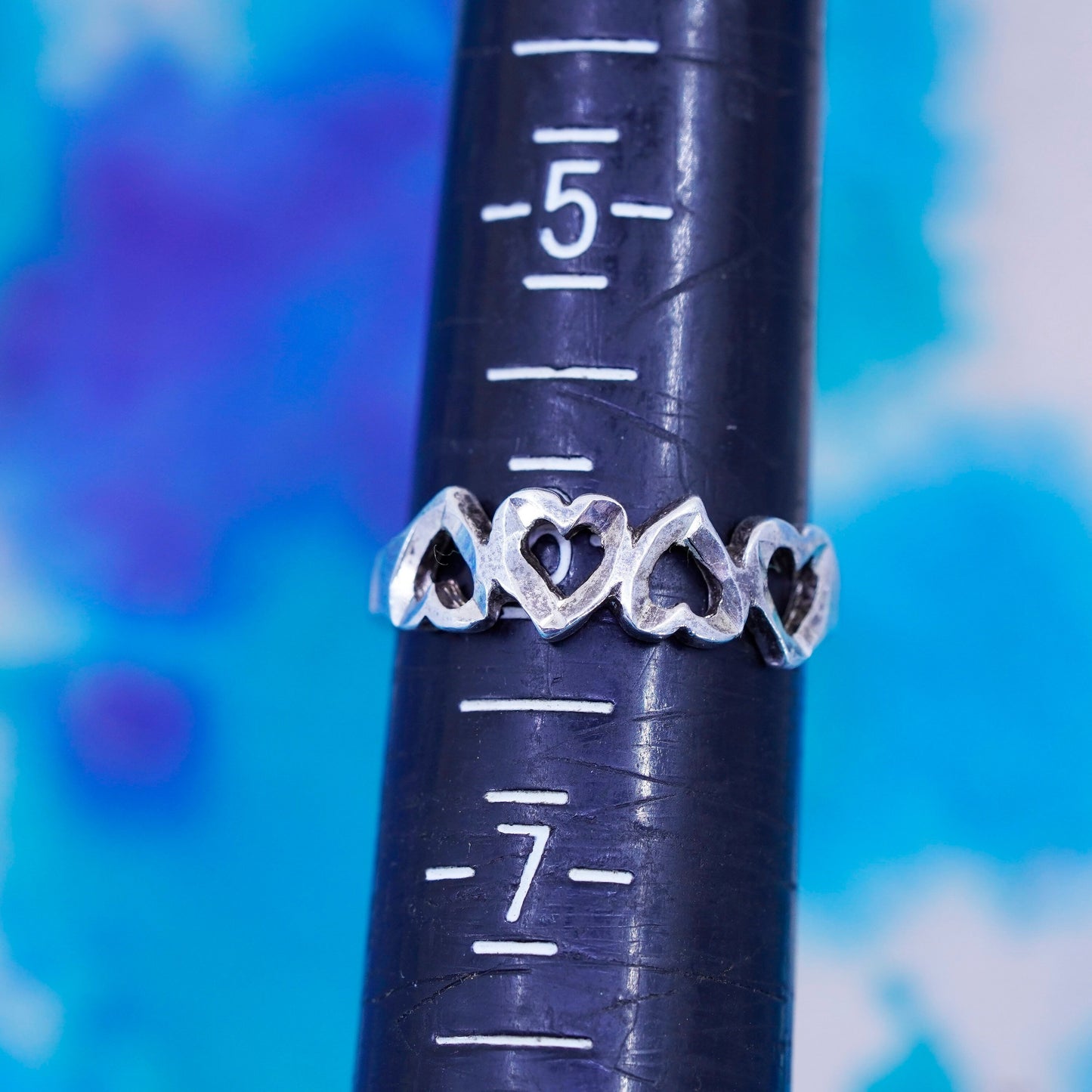 Size 6, vintage sterling silver handmade ring, 925 stackable heart band
