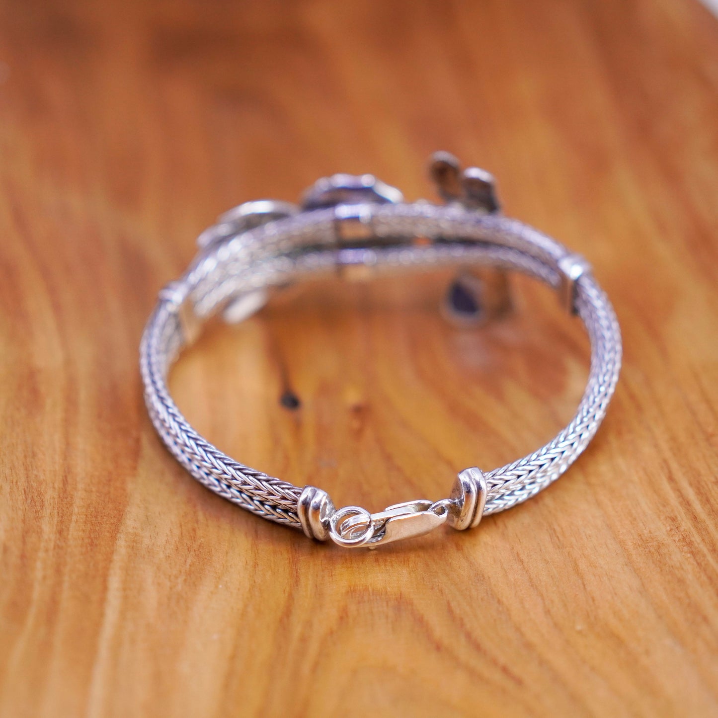 7.75”, Sterling 925 silver double strands wheat chain bracelet dragonfly flower