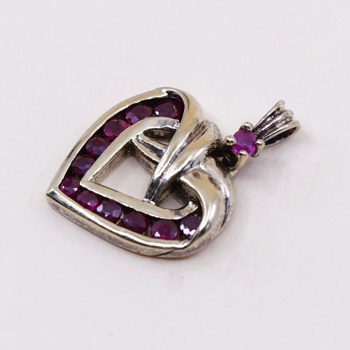 Vermeil Gold over sterling silver pendant, 925 heart with ruby