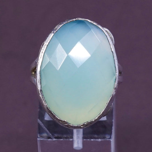 sz 7, vtg handmade statement Sterling Silver statement ring w/ Chalcedony Ring
