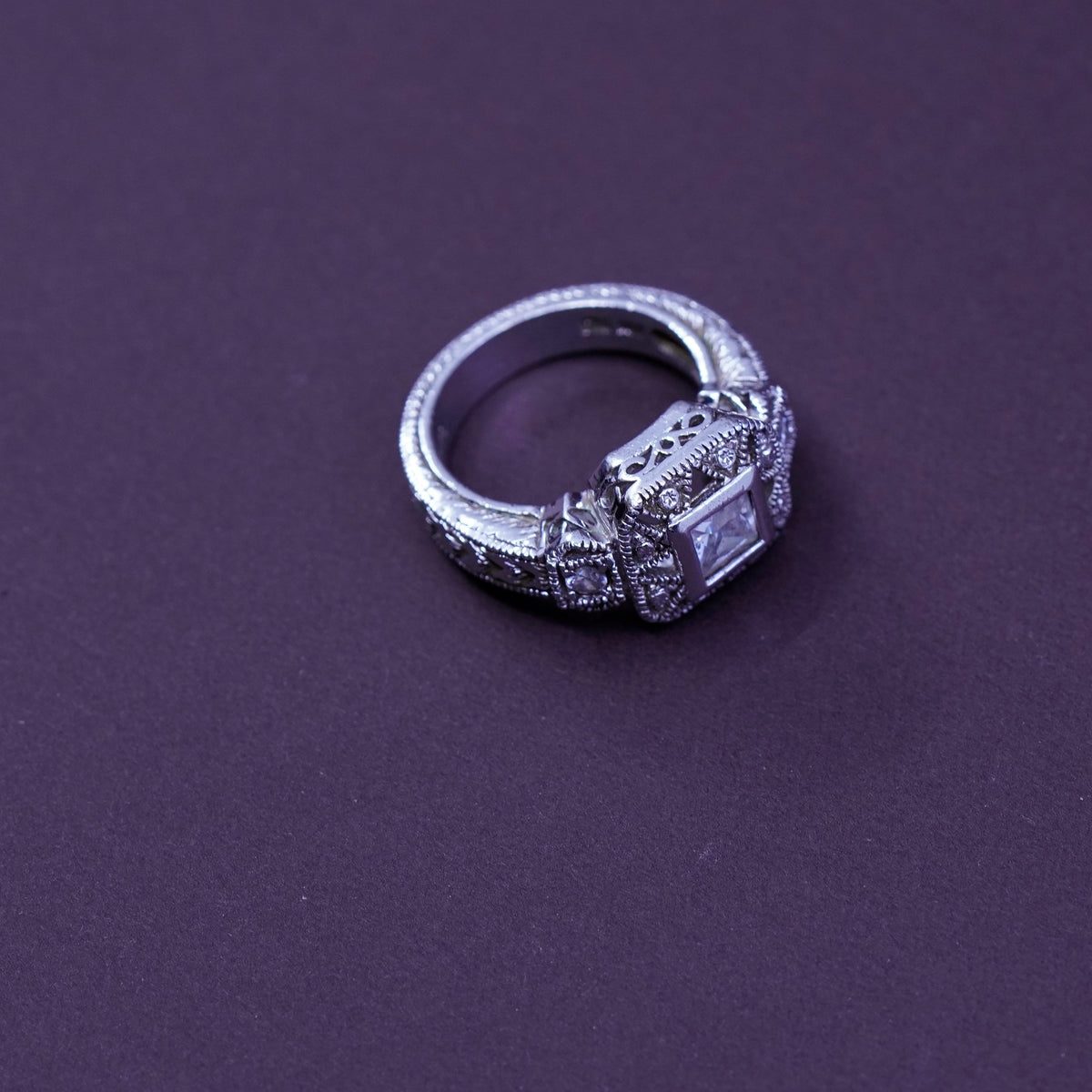 Size 7, vintage Sterling 925 silver engagement ring with genuine crystal