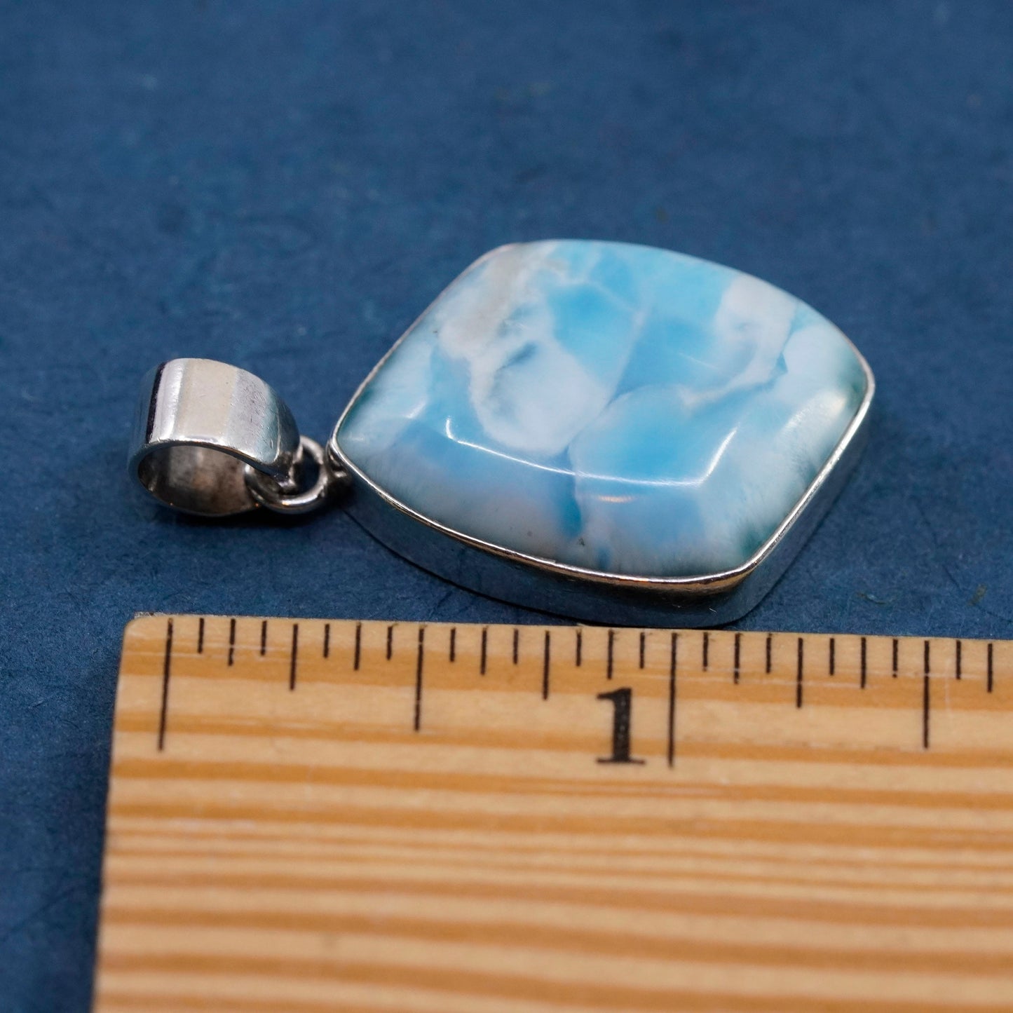 Vintage Sterling 925 Silver Handmade Pendant with larimar