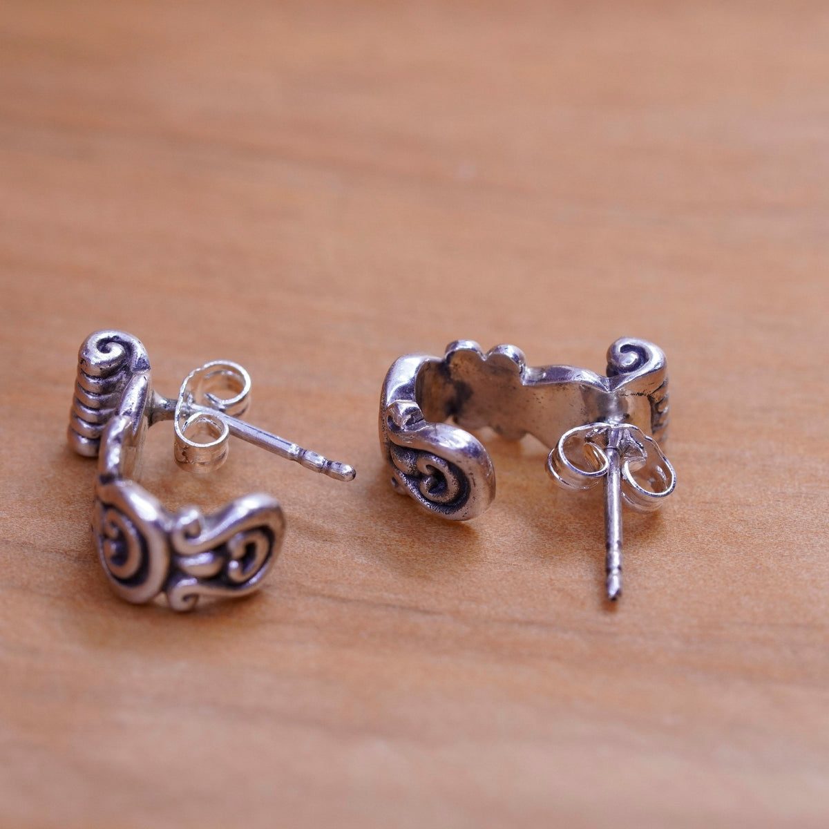 Vintage Sterling silver handmade earrings, 925 huggie, hoops studs