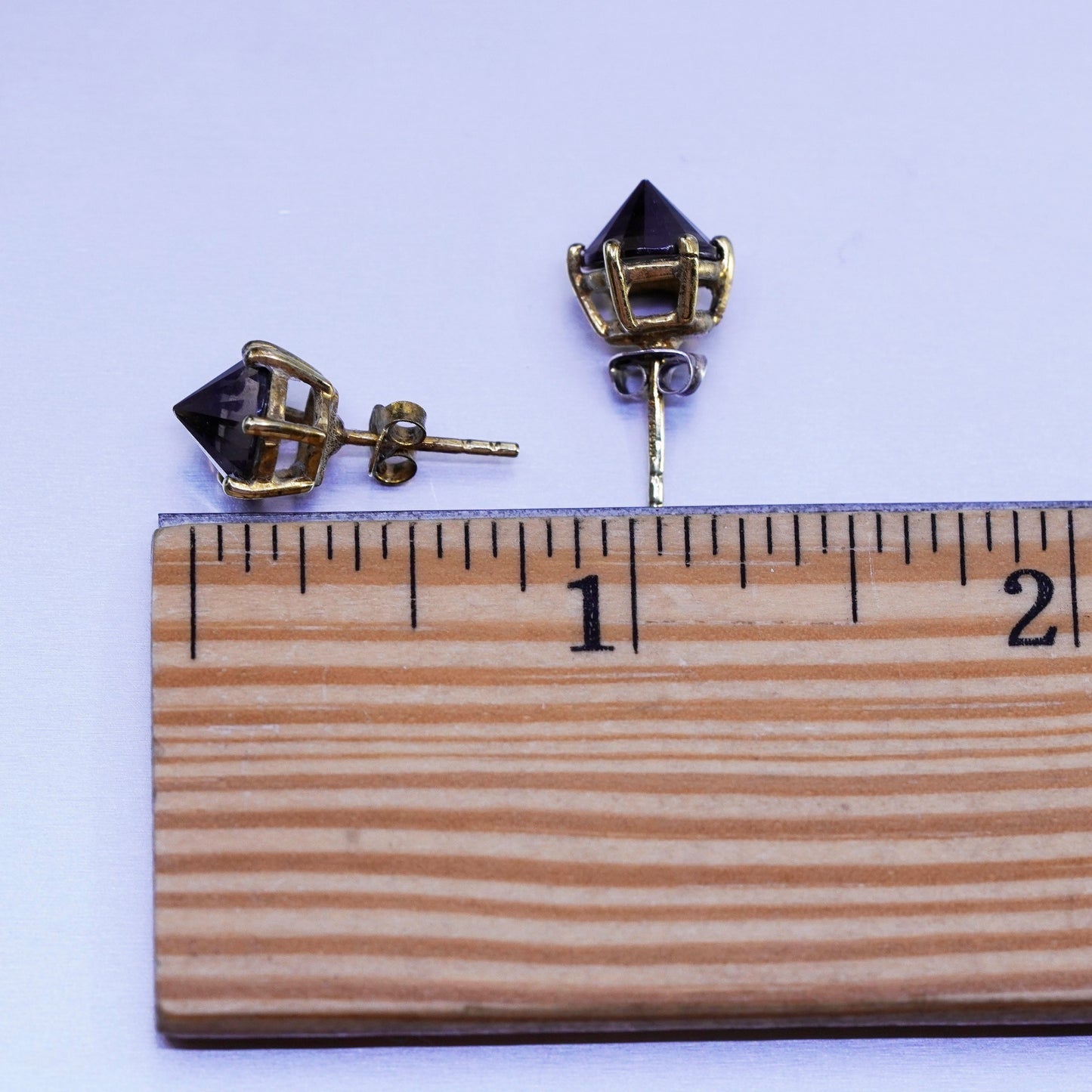 Vintage vermeil gold over Sterling 925 silver earrings, crown studs smoky topaz