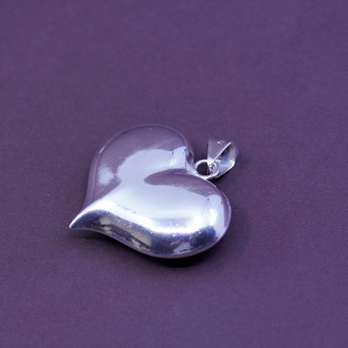 Vintage Sterling silver handmade pendant, puffy 925 big heart