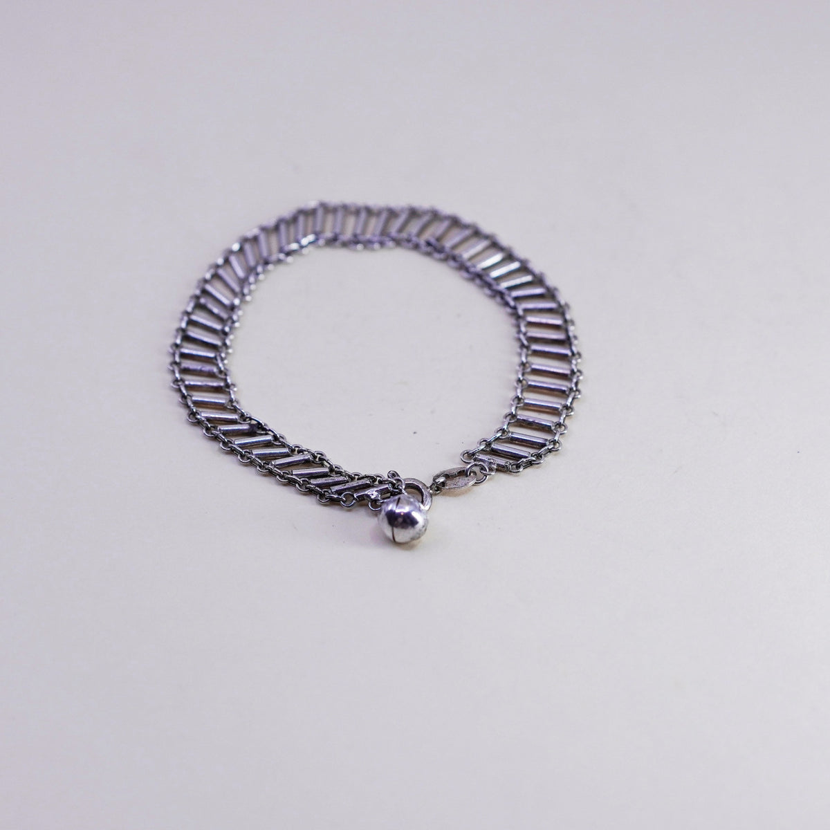 6.75”, Vintage sterling silver bracelet, 925 chain with chime bell charms