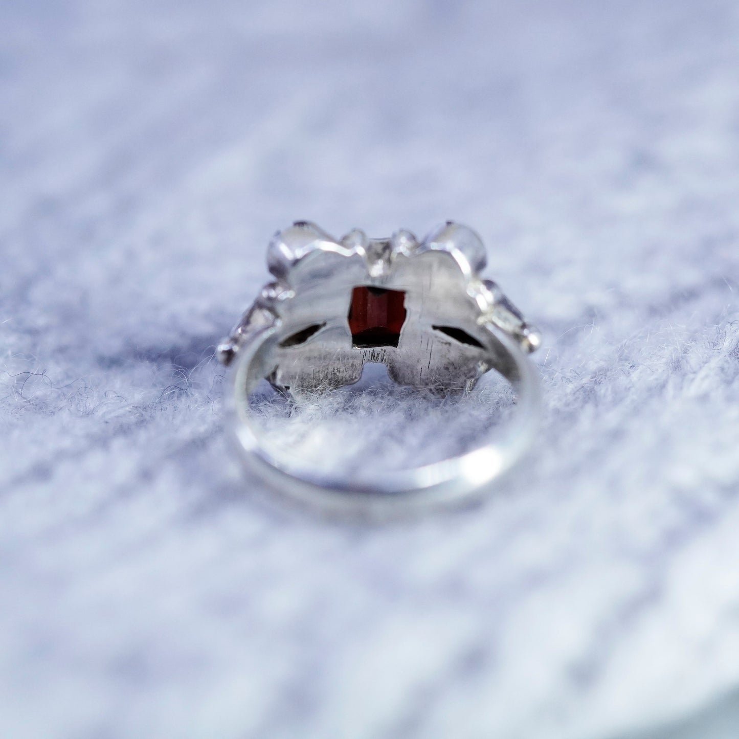 Size 6.25, vintage Sterling 925 silver handmade ring with ruby and pearl around