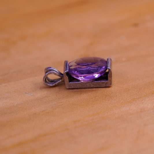Vintage Sterling 925 silver handmade pendant charm with amethyst