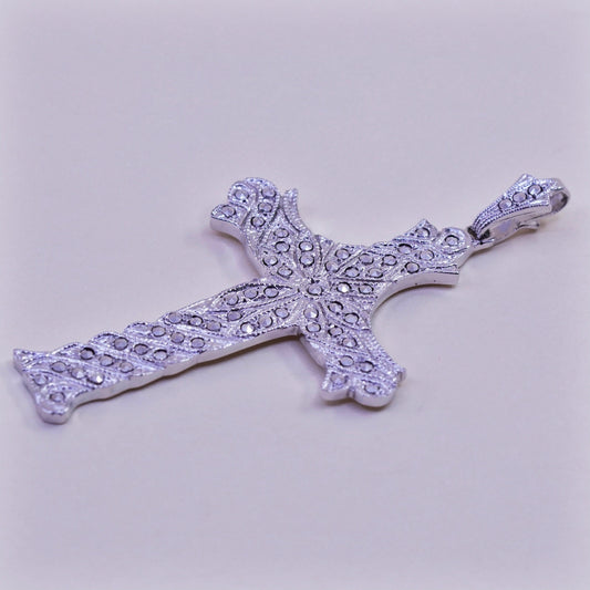 Vintage sterling 925 silver cross pendant with marcasite