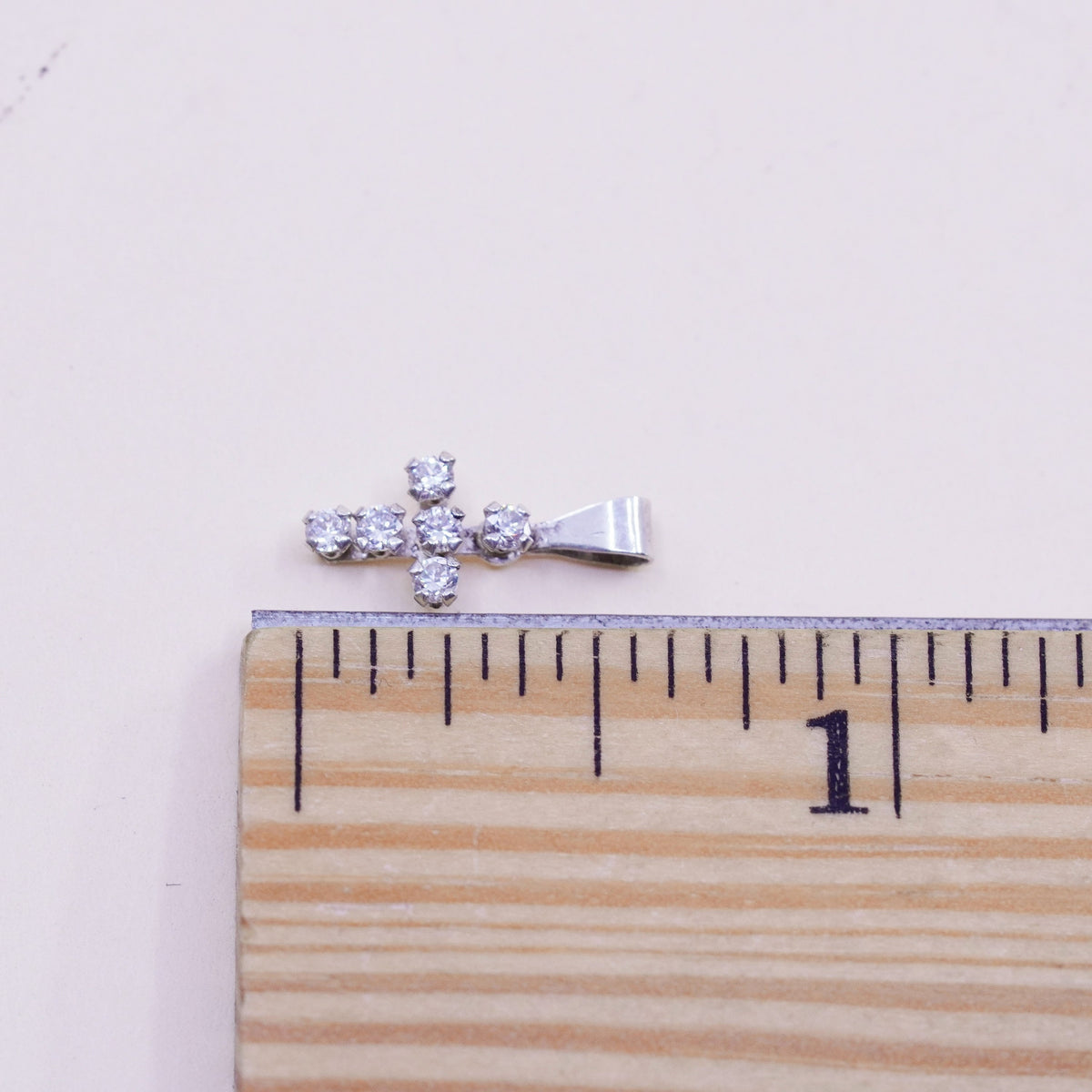 Vintage sterling silver tiny pendant, 925 cross handmade charm with cz