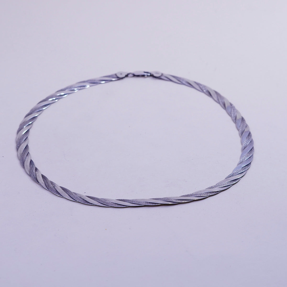 18”, vtg Italy sterling silver necklace, 925 woven braided herringbone chain