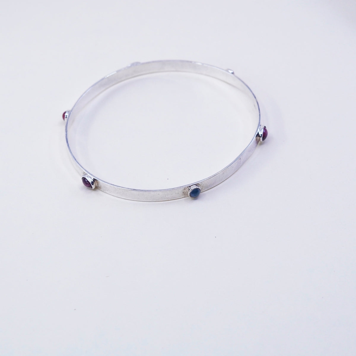 8.5”, vintage modern sterling 925 silver handmade bracelet, bangle with Crystal